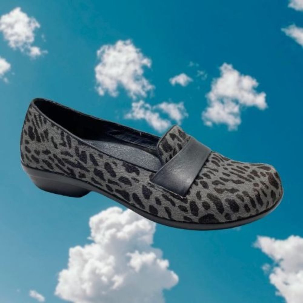 Dansko Oksana Gray Leopard Print Calf-hair Clogs 37